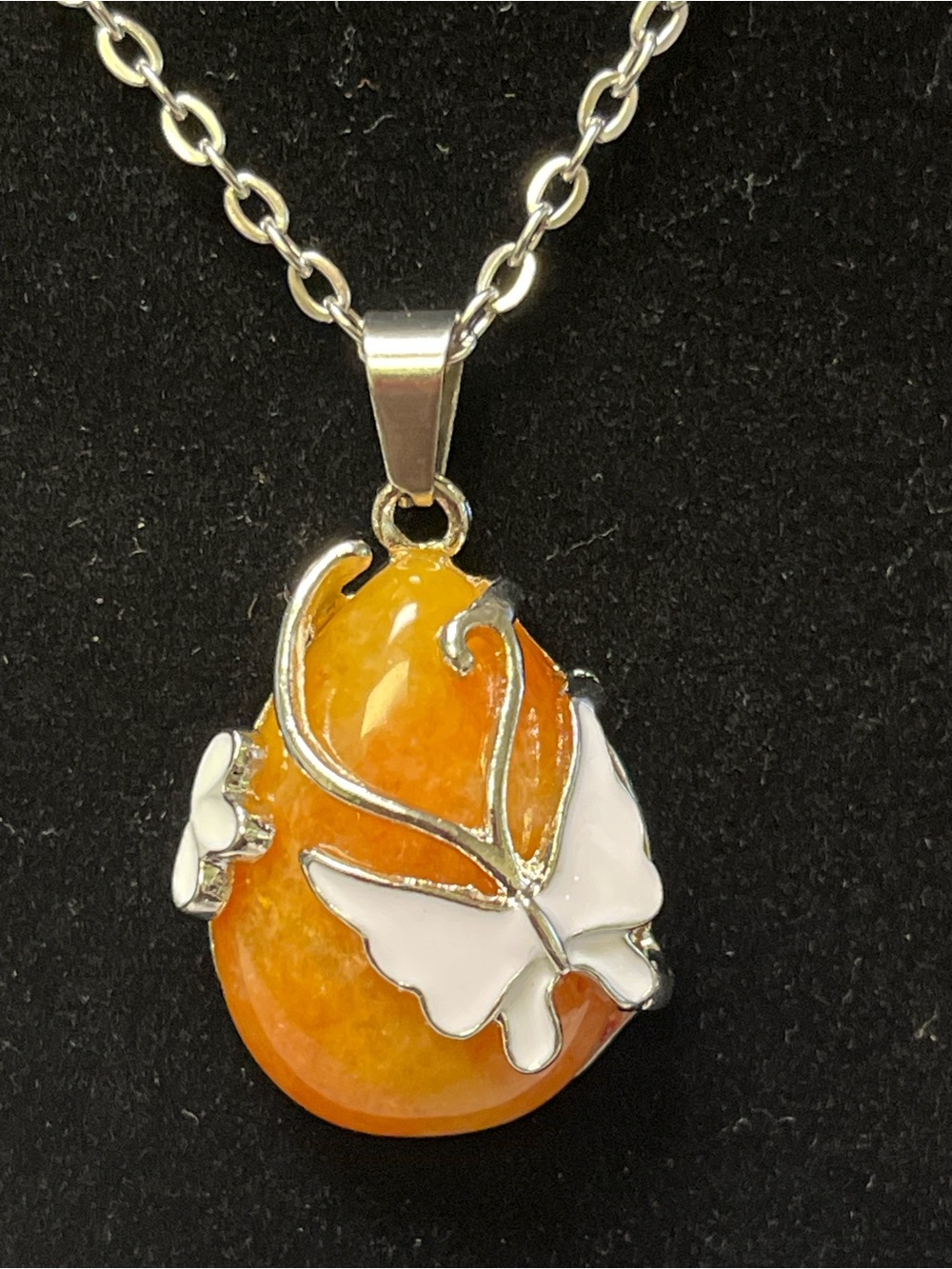 Orange Aventurine Butterfly Pendant Necklace